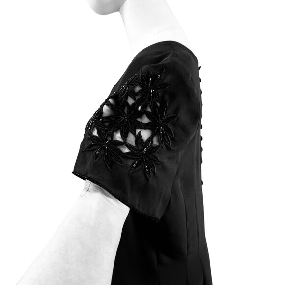 Donna Morgan Black Sheath Cocktail  Dress Size 14 | Embroidered Beaded Sleeves - Picture 5 of 9